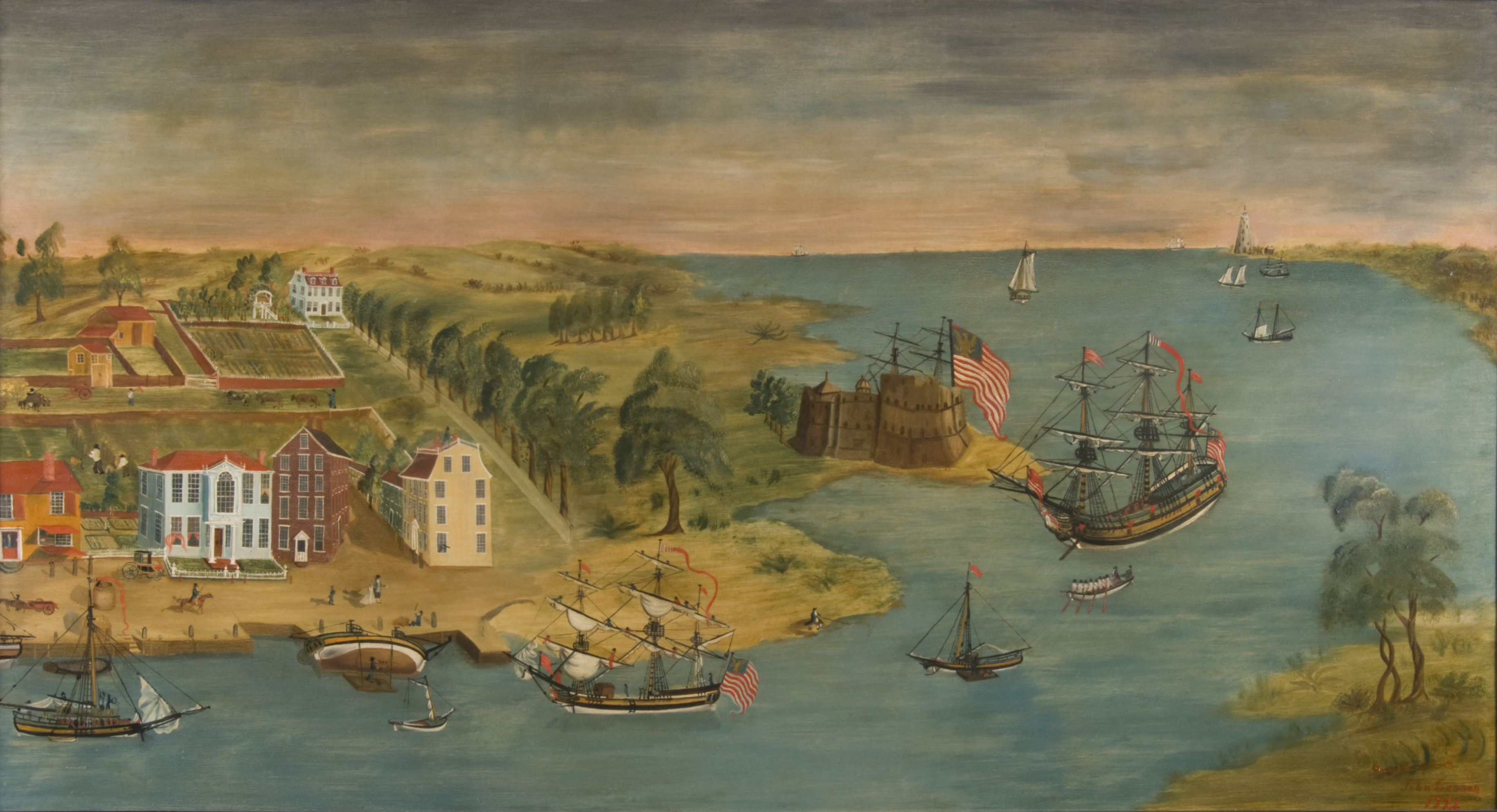Jonathan Buddington, View of the Cannon House and Wharf, 1792.