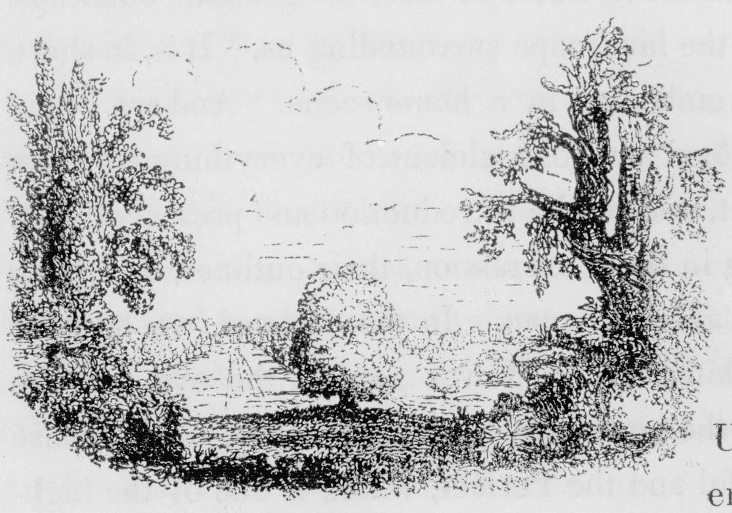 Anonymous, Vignette of contrasting garden styles, in A. J. Downing, A Treatise on the Theory and Practice of Landscape Gardening (1849), p. 17.