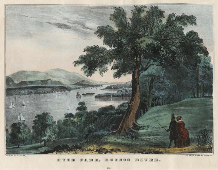Nathaniel Currier, "Hyde Park. Hudson River," n.d. (ca. 1838-56), handcolored lithograph