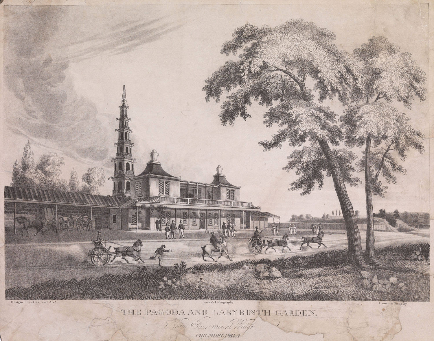 Fig #, Hugh Bridport, The Pagoda and Labyrinth Garden, c. 1828.