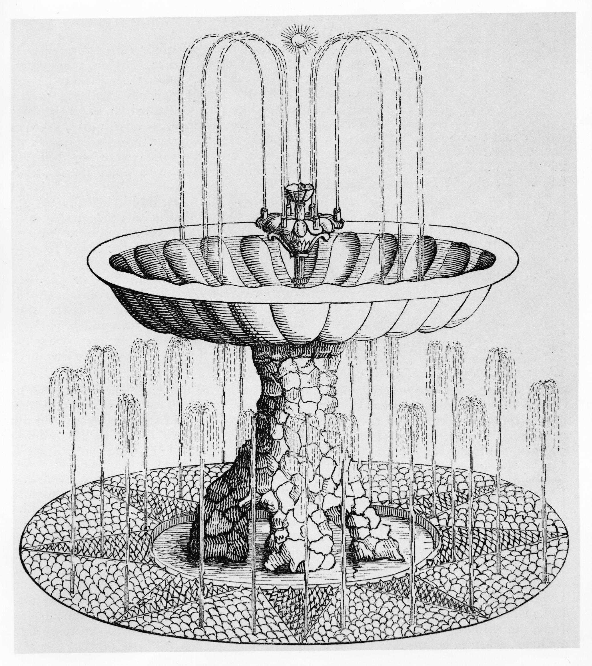 Rustic Dutch fountain, in J. C. Loudon, An Encyclopaedia of Gardening (1834), p. 63, fig. 43.