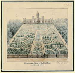 Fig. 11, Robert Mills, "Picturesque View of the Building, and Grounds in front," 1841.
