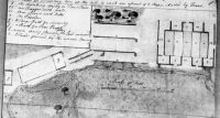 Fig. 1, Samuel Vaughan, Plan of Bath (Berkeley Springs) Va., 1787. In the plan to the right, the notation "cc" denotes three alcoves with seats, positioned between dressing rooms ("b") and two long narrow piazzas ("bb").